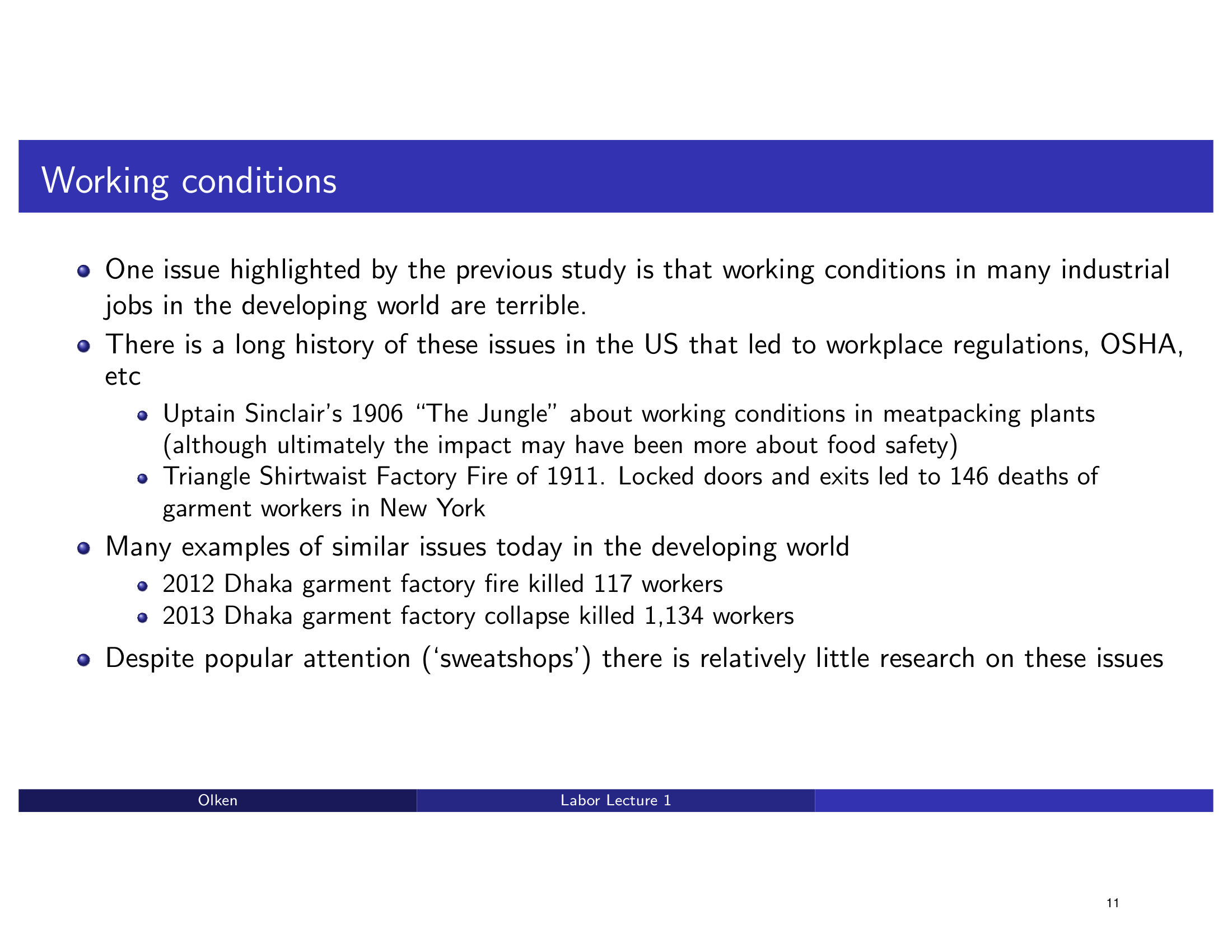 Before: Original slide 11 — dense bullet points on working conditions