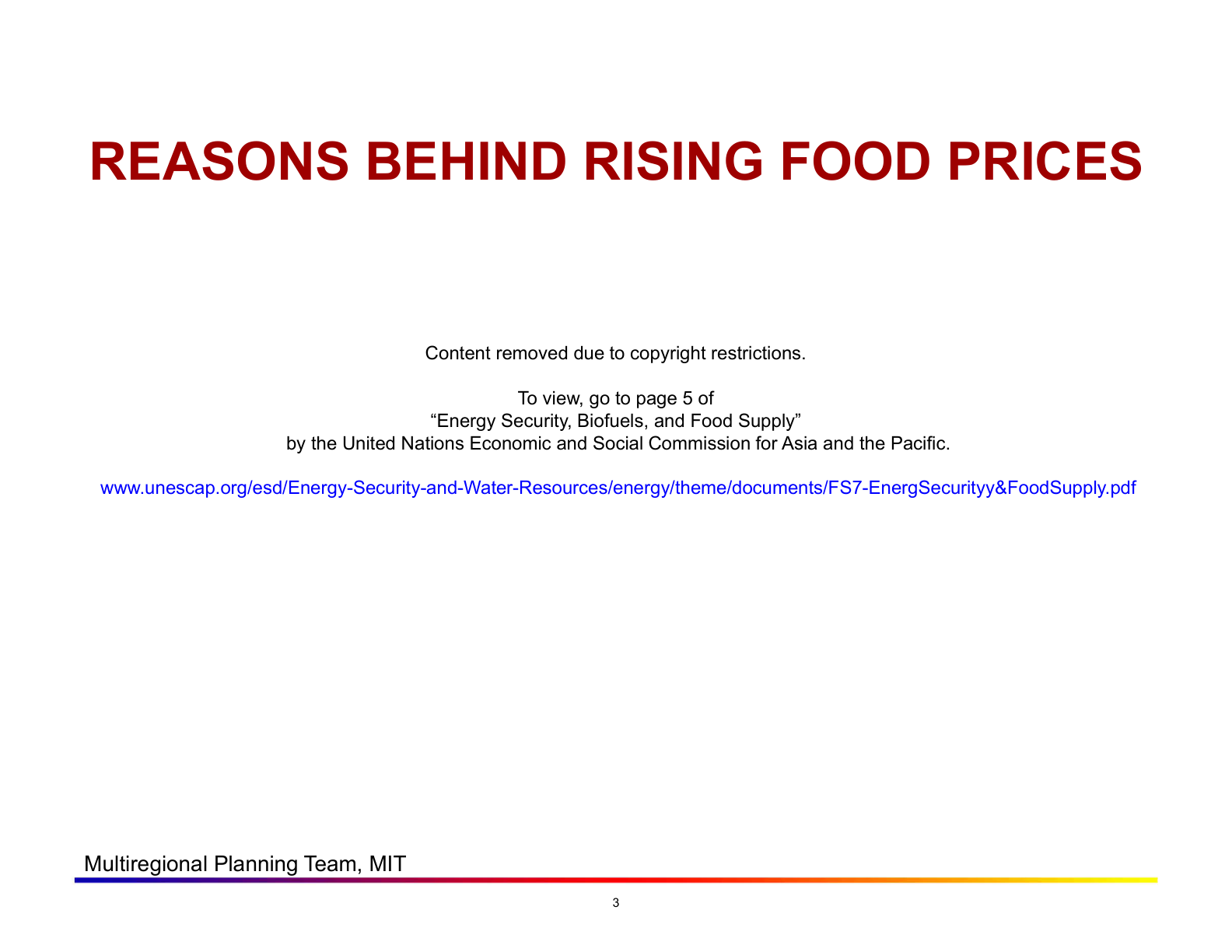 Before: Original slide 3 — reasons behind food prices, text only