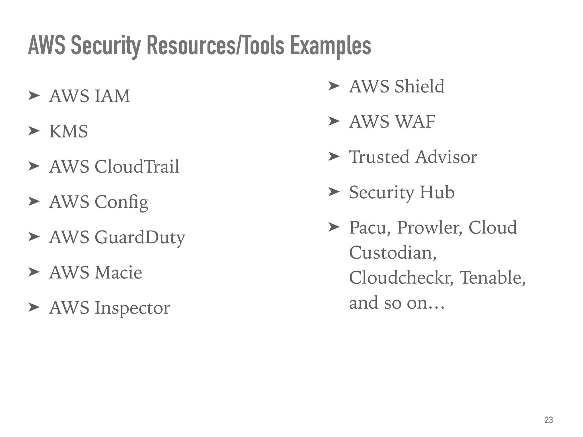 Before: Flat two-column AWS tool list