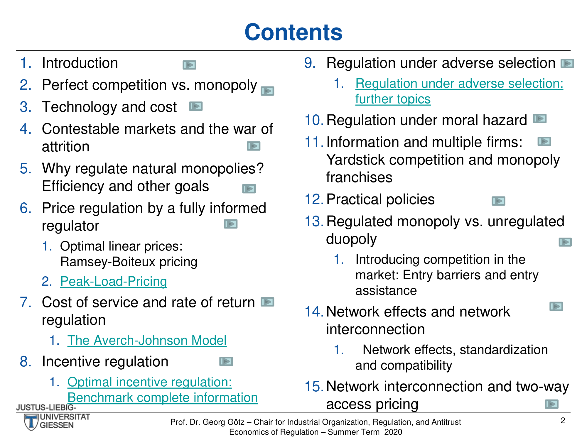 Before: Original contents slide — cramped two-column list