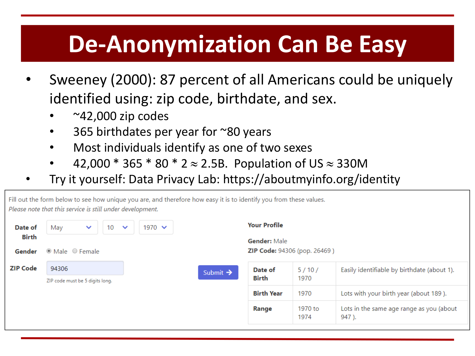 Before: Original slide 10 — statistics mixed with screenshot of Data Privacy Lab tool