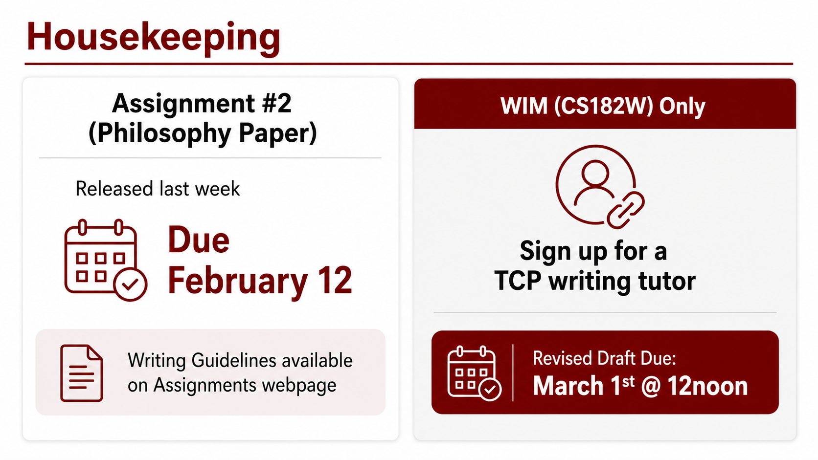 After: Redesigned slide 2 — structured task list with clear deadlines