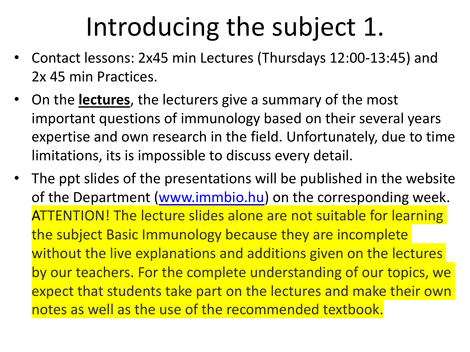 Before: Original slide 2 — dense text course logistics