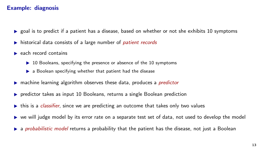Before: Original slide 13 — nested bullets on diagnosis classifier