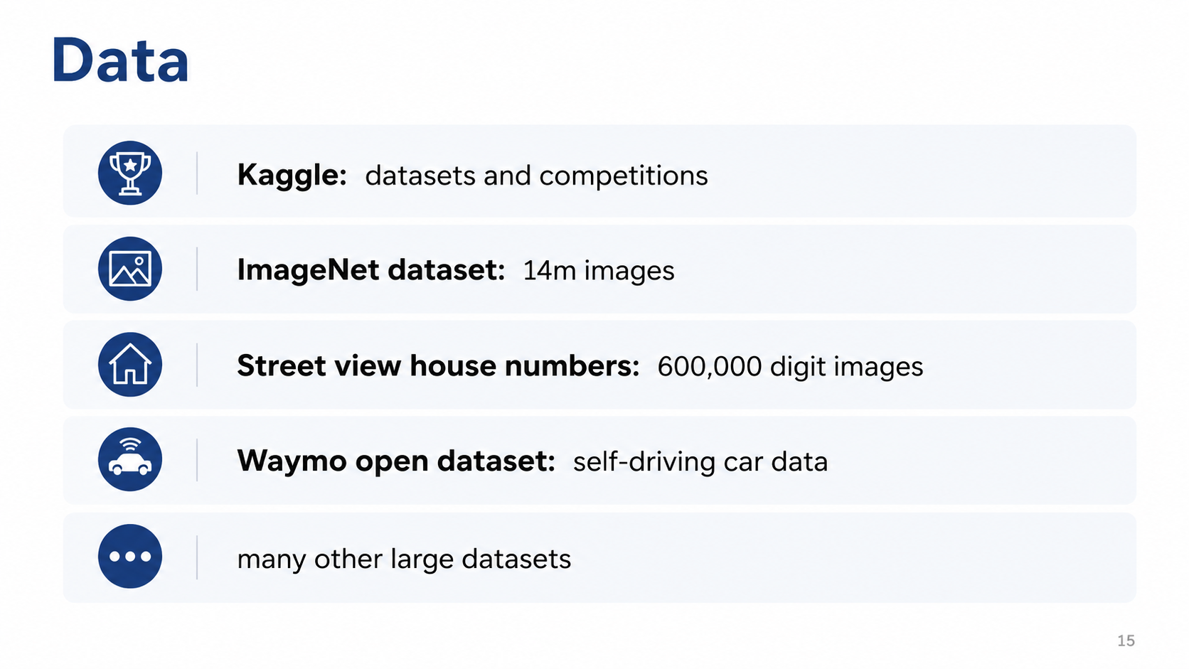 After: Redesigned slide 15 with dataset ecosystem cards