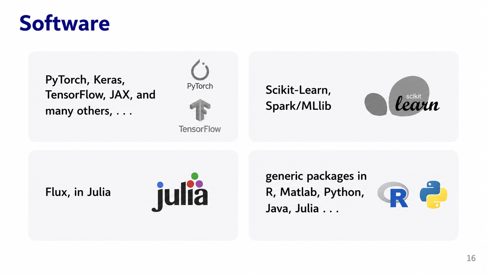 After: Redesigned slide 16 with ML framework logo grid